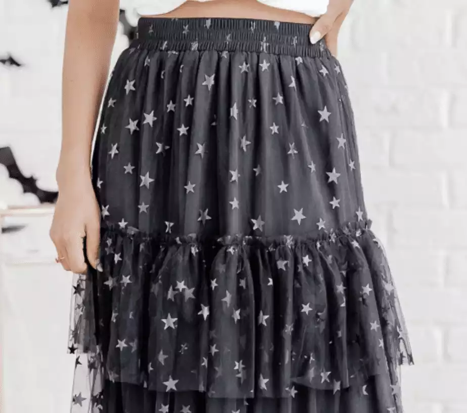 Pink Lily Black Star Tulle Skirt